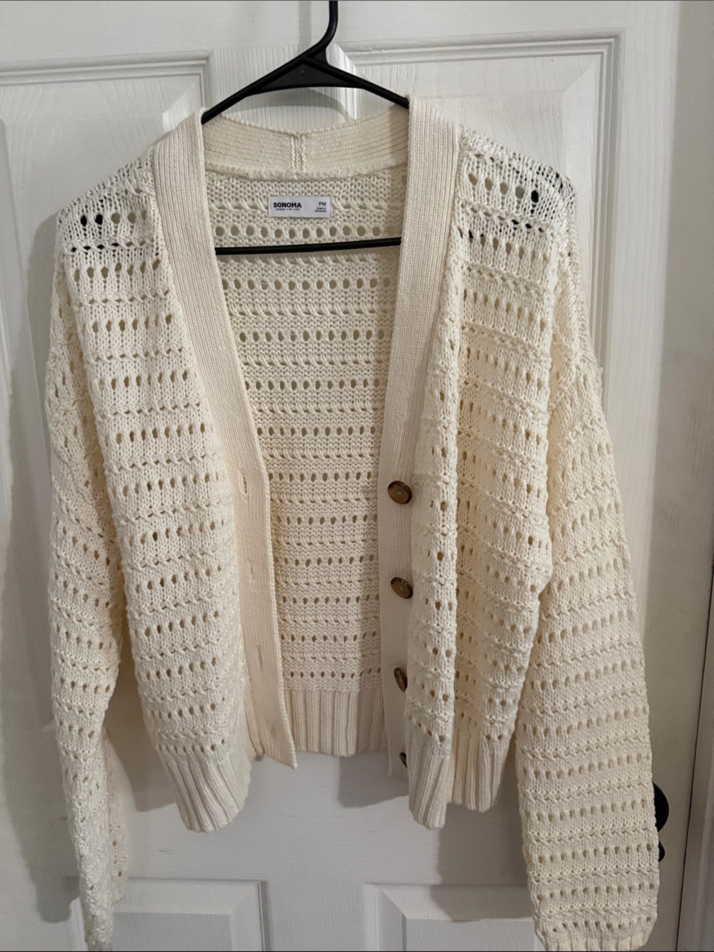 Sonoma Ivory Open-Knit Button Front Cardigan